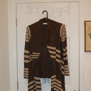 SOCOOL Women's Army Green/Beige Striped Open Cardigan Size M-L